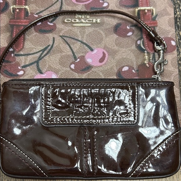 Coach Dark Brown Patent Leather Wristlet - Picture 1 of 4